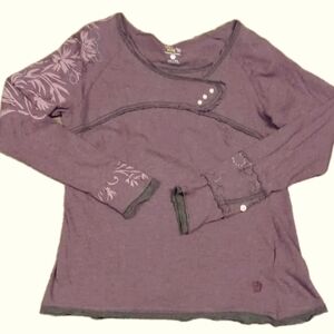 Purple Long Sleeve Top with Floral Accents Organic Cotton